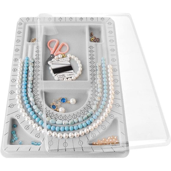 Other - The Bead Board with Clear Cover,Grey Flocked,6 Recessed Compartments,3 U-Shaped